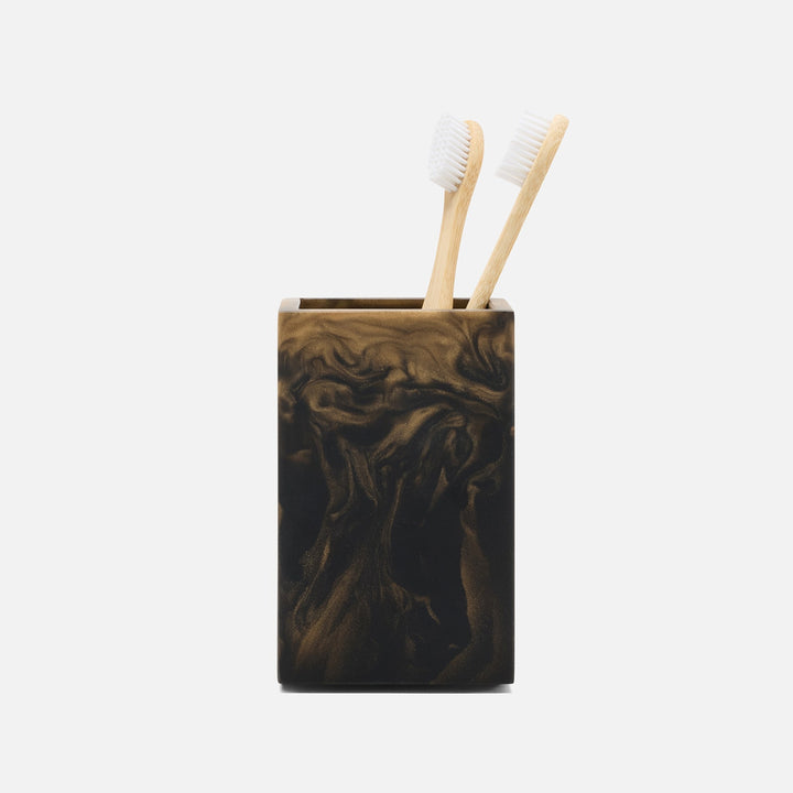 Duluth, Black/Gold Swirled, Brush Holder, Square Straight, Resin