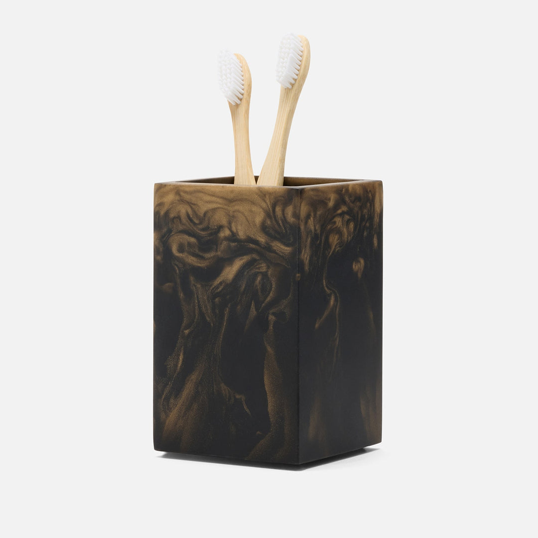 Duluth, Black/Gold Swirled, Brush Holder, Square Straight, Resin