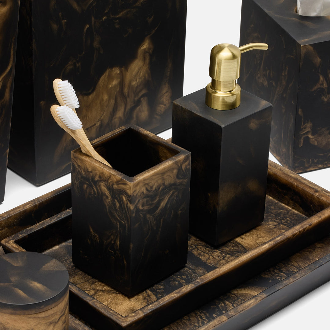Duluth, Black/Gold Swirled, Brush Holder, Square Straight, Resin