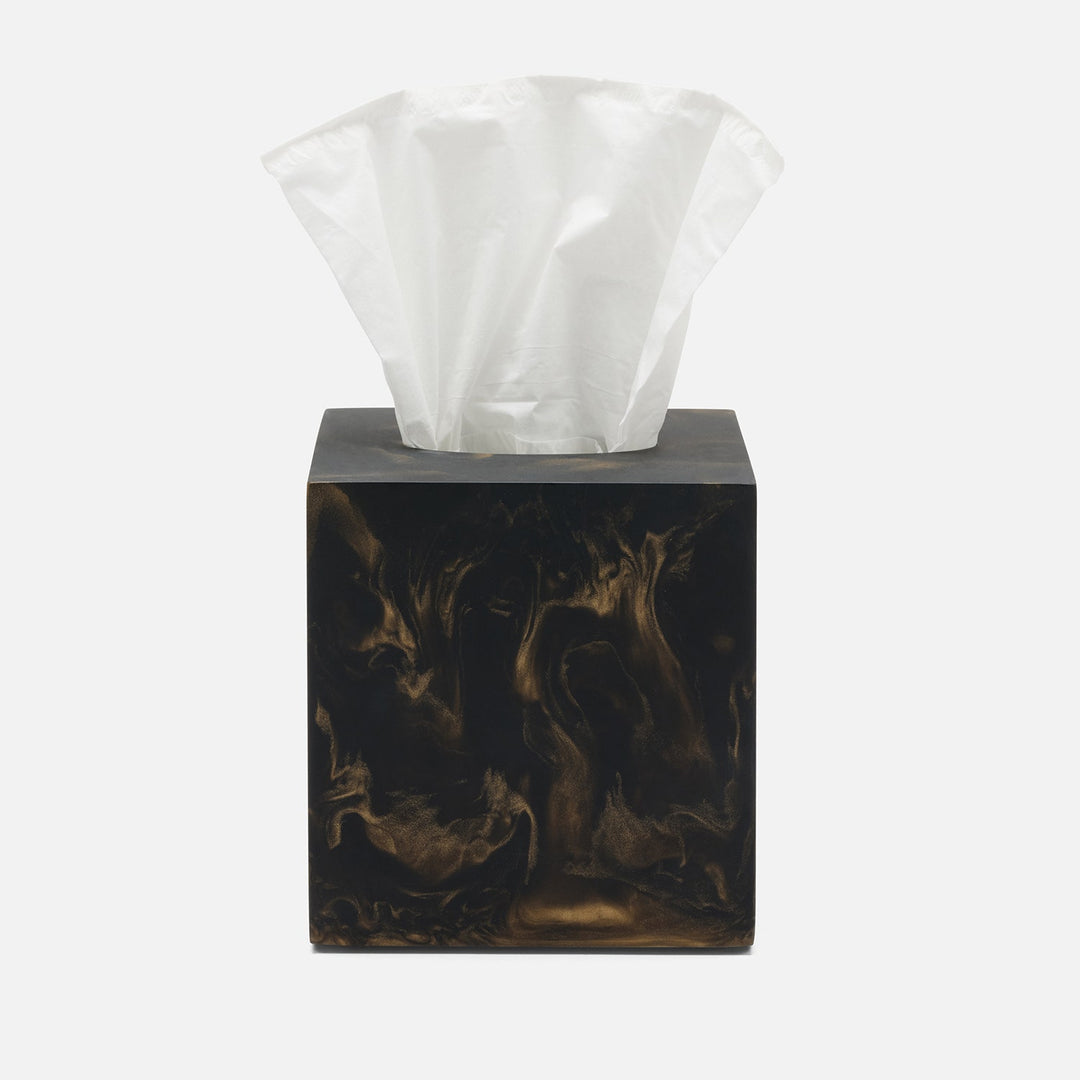 Duluth, Black/Gold Swirled, Tissue Box, Square Straight, Resin