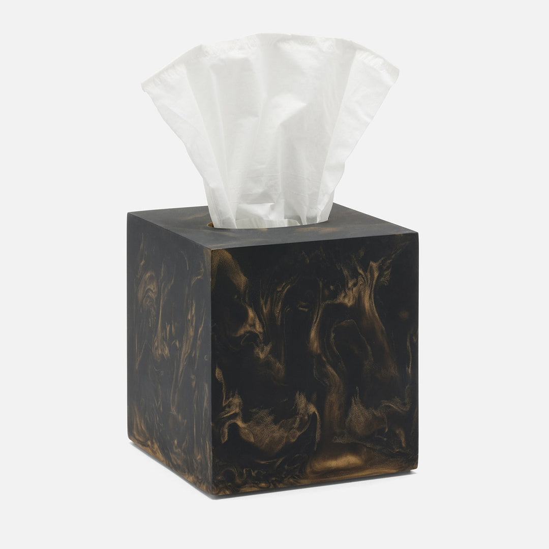Duluth, Black/Gold Swirled, Tissue Box, Square Straight, Resin