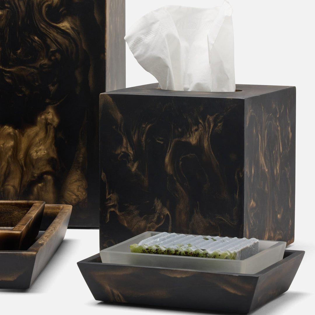 Duluth, Black/Gold Swirled, Tissue Box, Square Straight, Resin