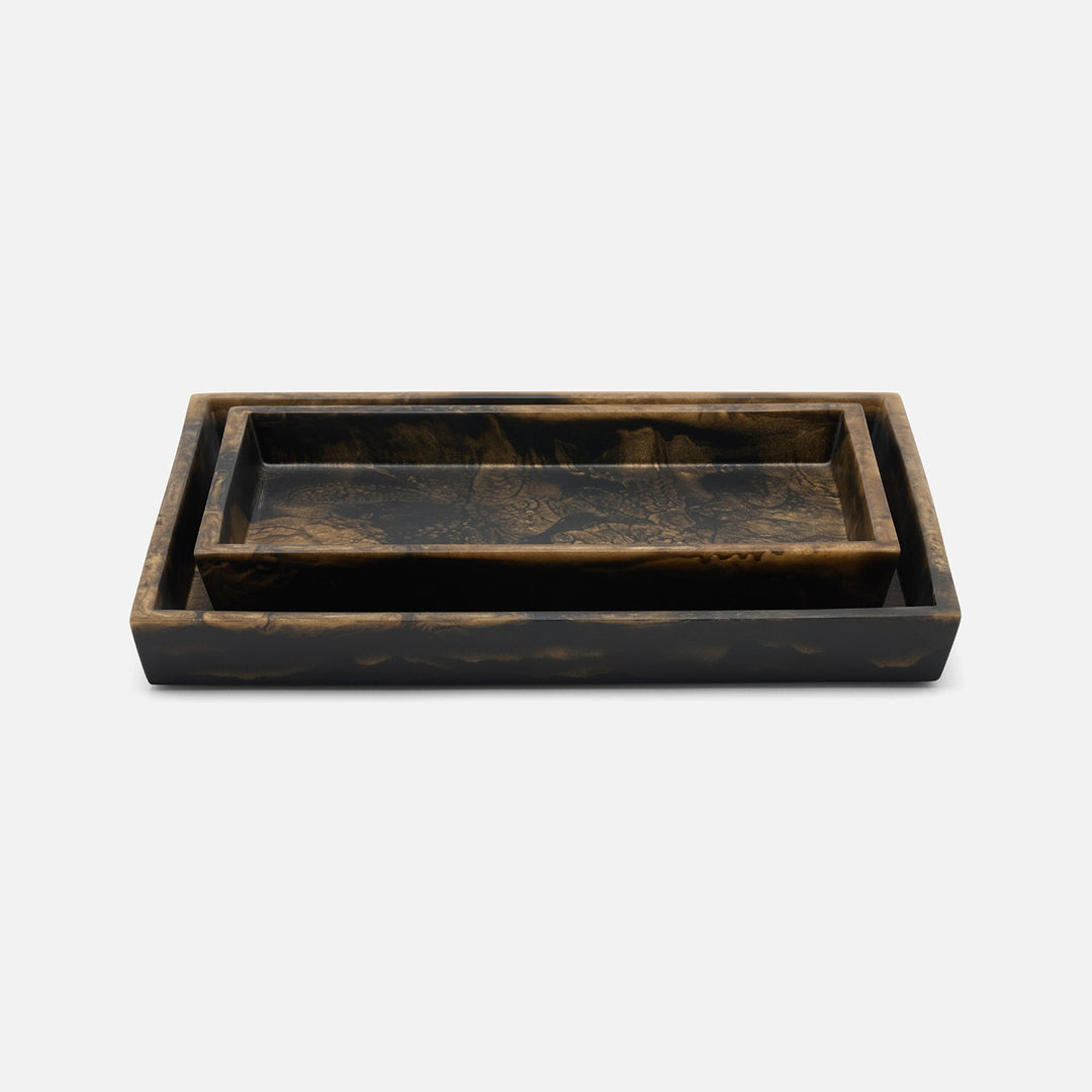 Duluth, Black/Gold Swirled, Nested Trays, Rectangular Tapered, Resin, S/2