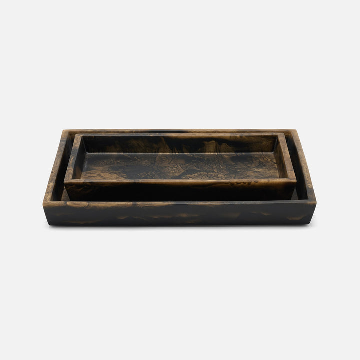 Duluth, Black/Gold Swirled, Nested Trays, Rectangular Tapered, Resin, S/2
