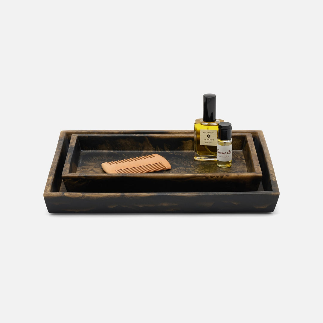 Duluth, Black/Gold Swirled, Nested Trays, Rectangular Tapered, Resin, S/2
