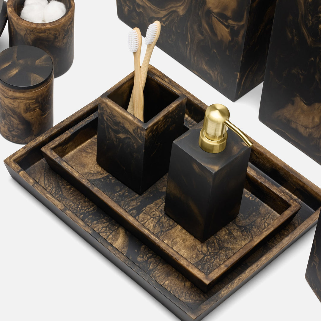 Duluth, Black/Gold Swirled, Nested Trays, Rectangular Tapered, Resin, S/2