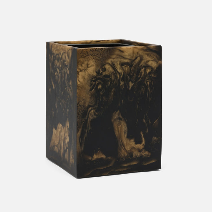 Duluth, Black/Gold Swirled, Wastebasket, Square Straight, Resin