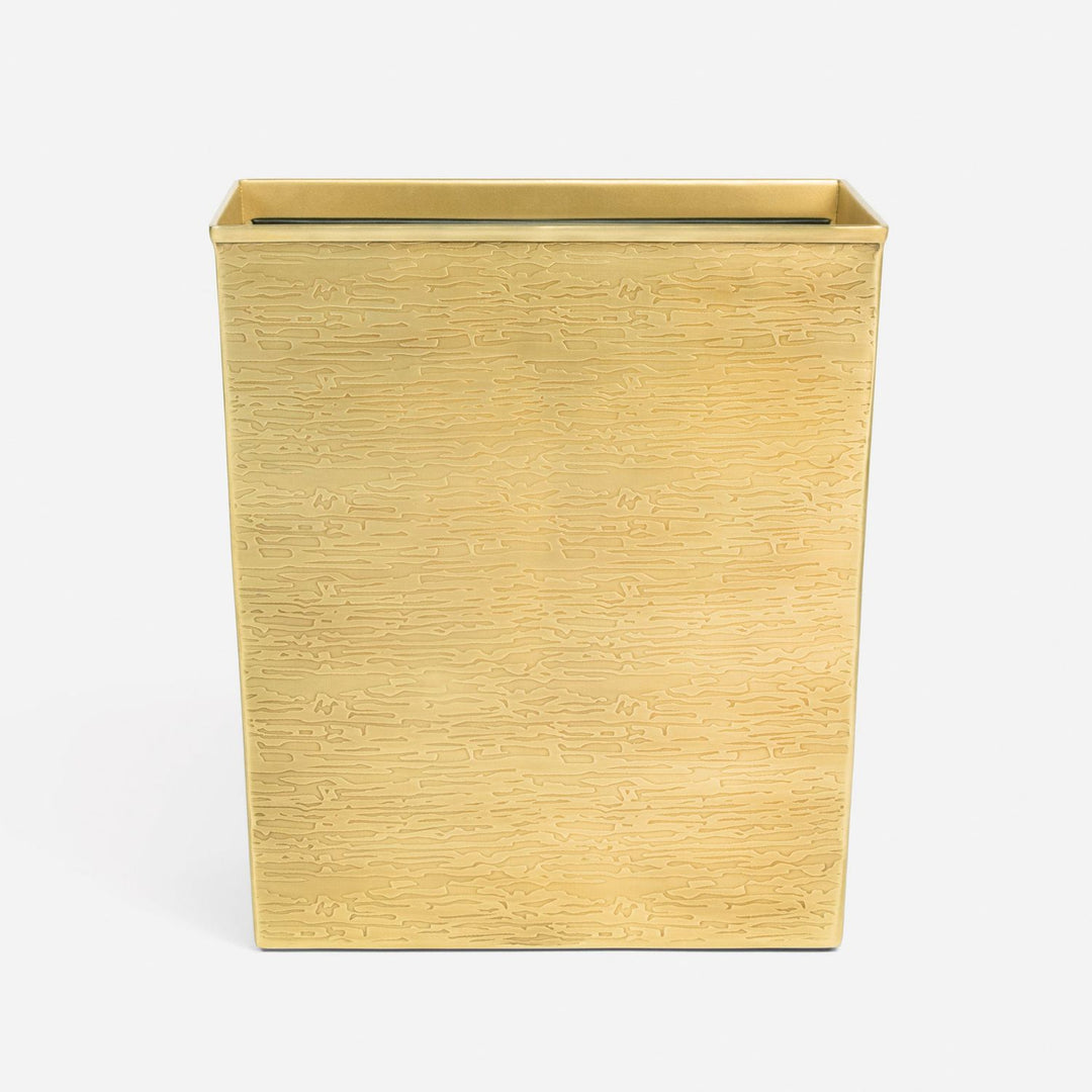 Elgin, Antique Brass, Wastebasket, Rectangular Tapered, Wavy Etched Stainless Steel