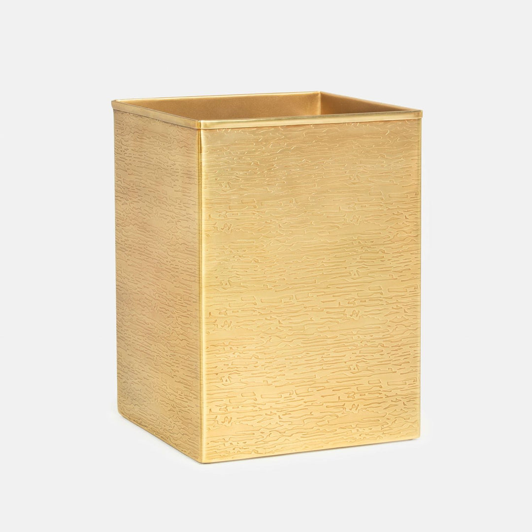 Elgin, Antique Brass, Wastebasket, Square Straight, Wavy Etched Stainless Steel