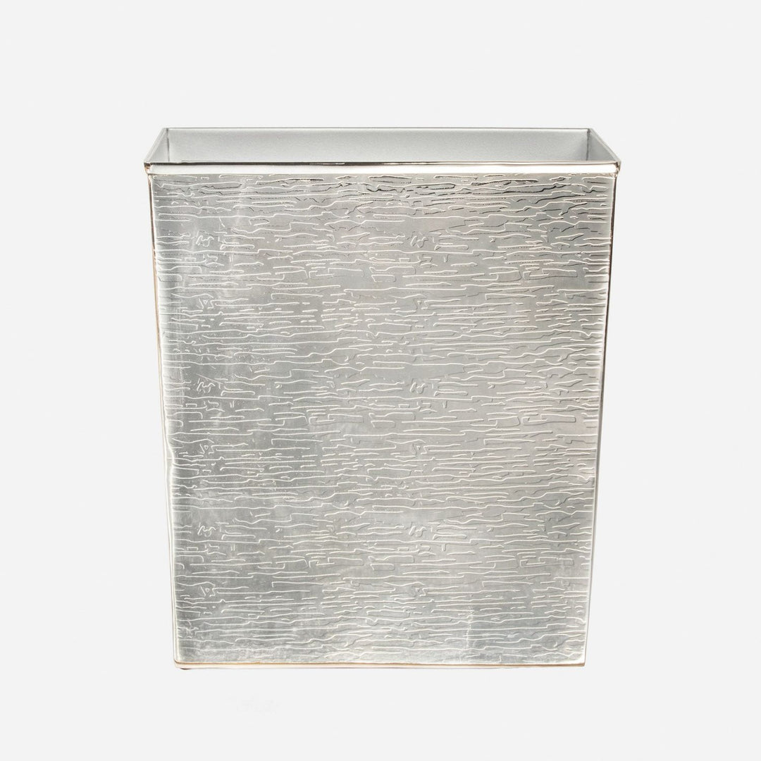 Elgin, Shiny Nickel, Wastebasket, Rectangular Tapered, Wavy Etched Stainless Steel