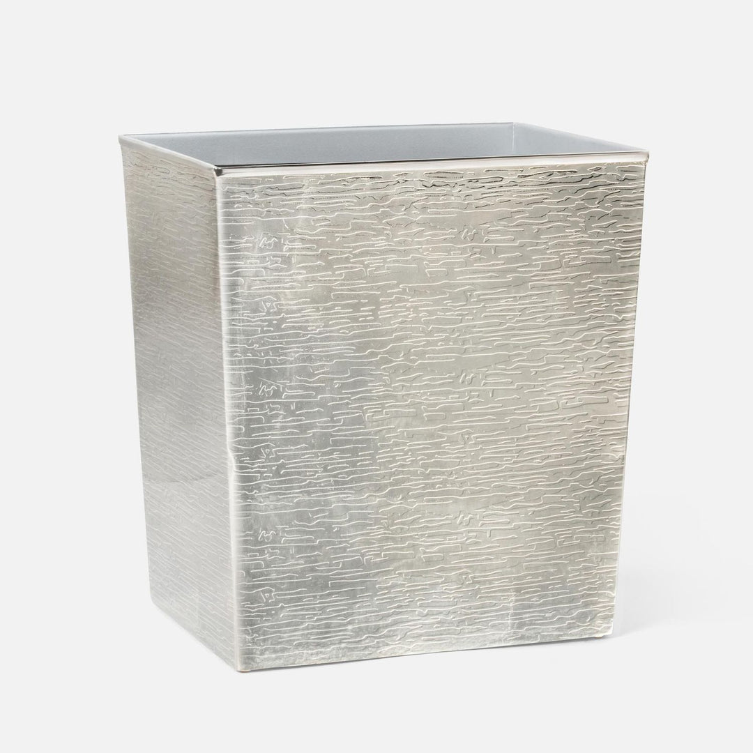 Elgin, Shiny Nickel, Wastebasket, Rectangular Tapered, Wavy Etched Stainless Steel