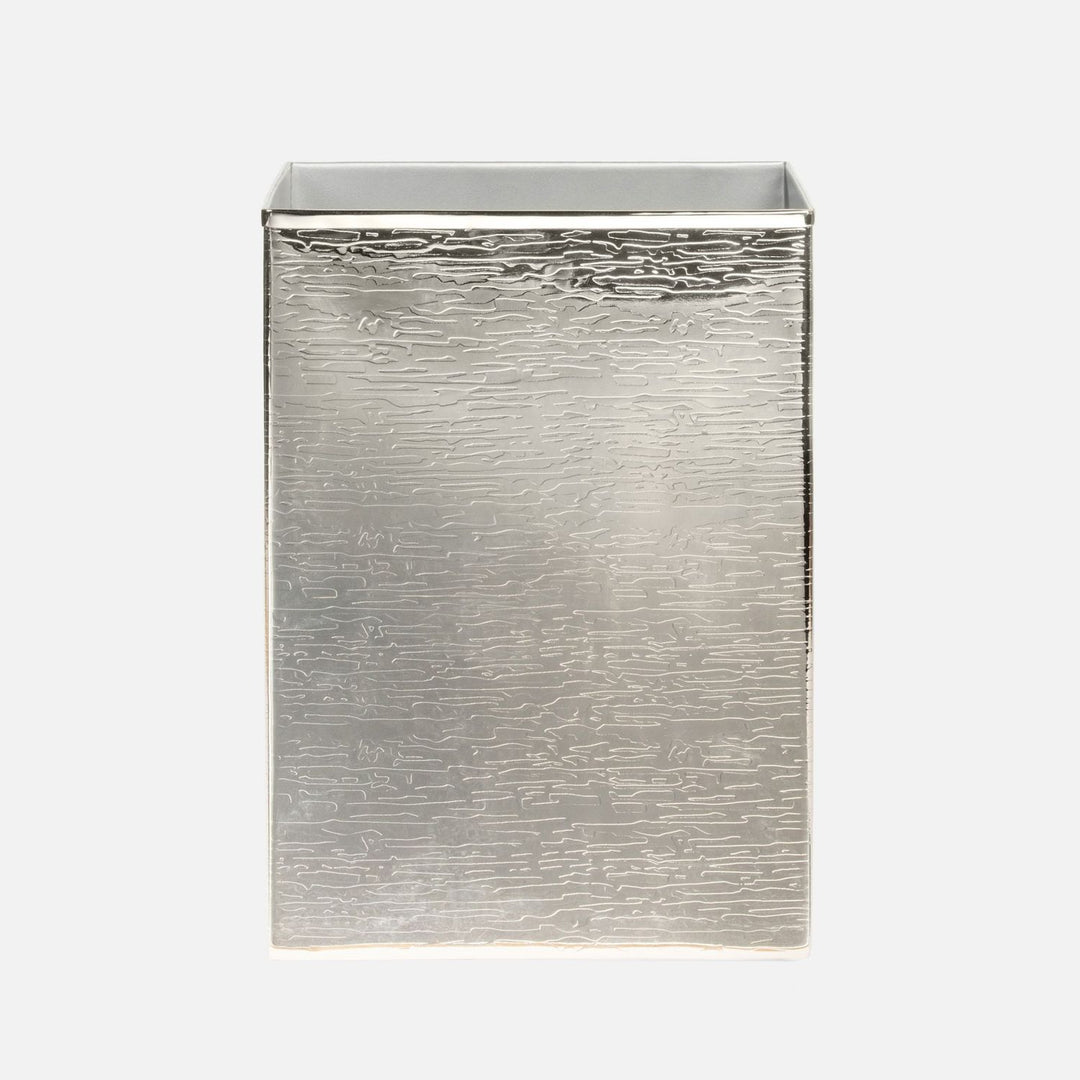 Elgin, Shiny Nickel, Wastebasket, Square Straight, Wavy Etched Stainless Steel