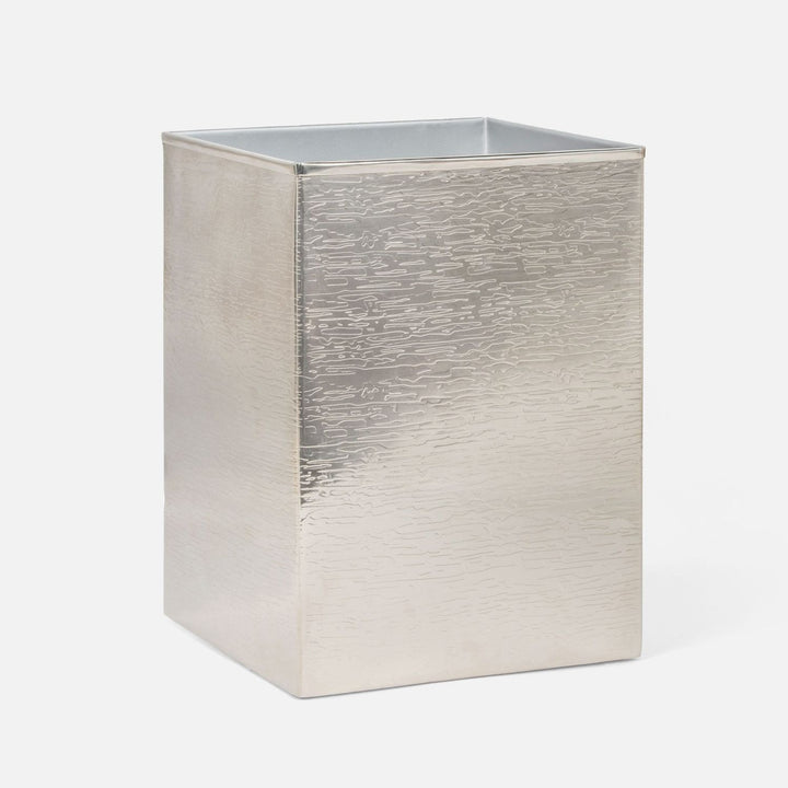 Elgin, Shiny Nickel, Wastebasket, Square Straight, Wavy Etched Stainless Steel
