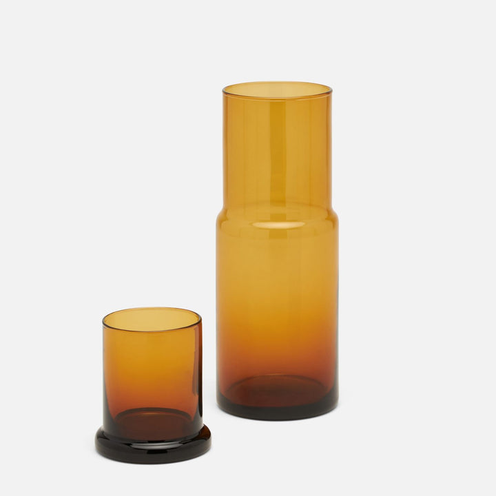 Faro, Amber, Cylinder Carafe, Hand-Blown Glass