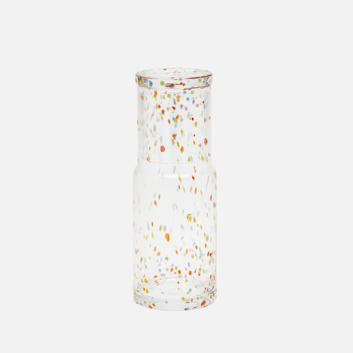 Faro, Clear/Multicolor Dots, Cylinder Carafe, Hand-Blown Glass