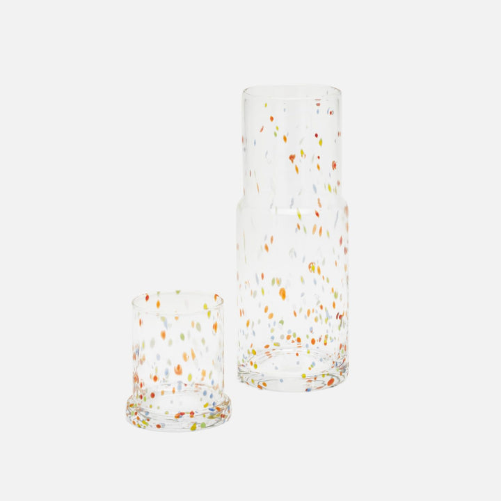 Faro, Clear/Multicolor Dots, Cylinder Carafe, Hand-Blown Glass