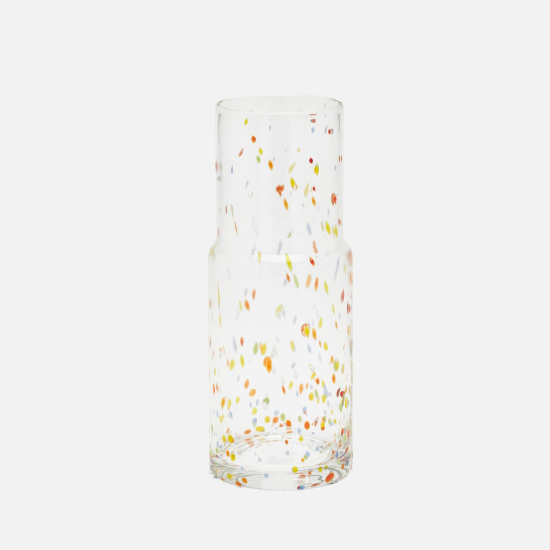 Faro, Clear/Multicolor Dots, Cylinder Carafe, Hand-Blown Glass