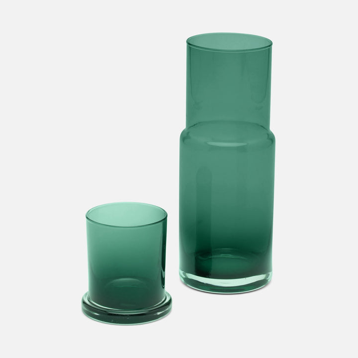 Faro, Smokey Green, Cylinder Carafe, Hand-Blown Glass
