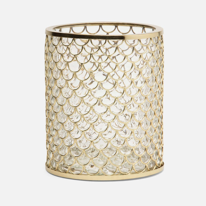 Gila, Clear/Brushed Gold, Wastebasket, Round, Glass/Brass