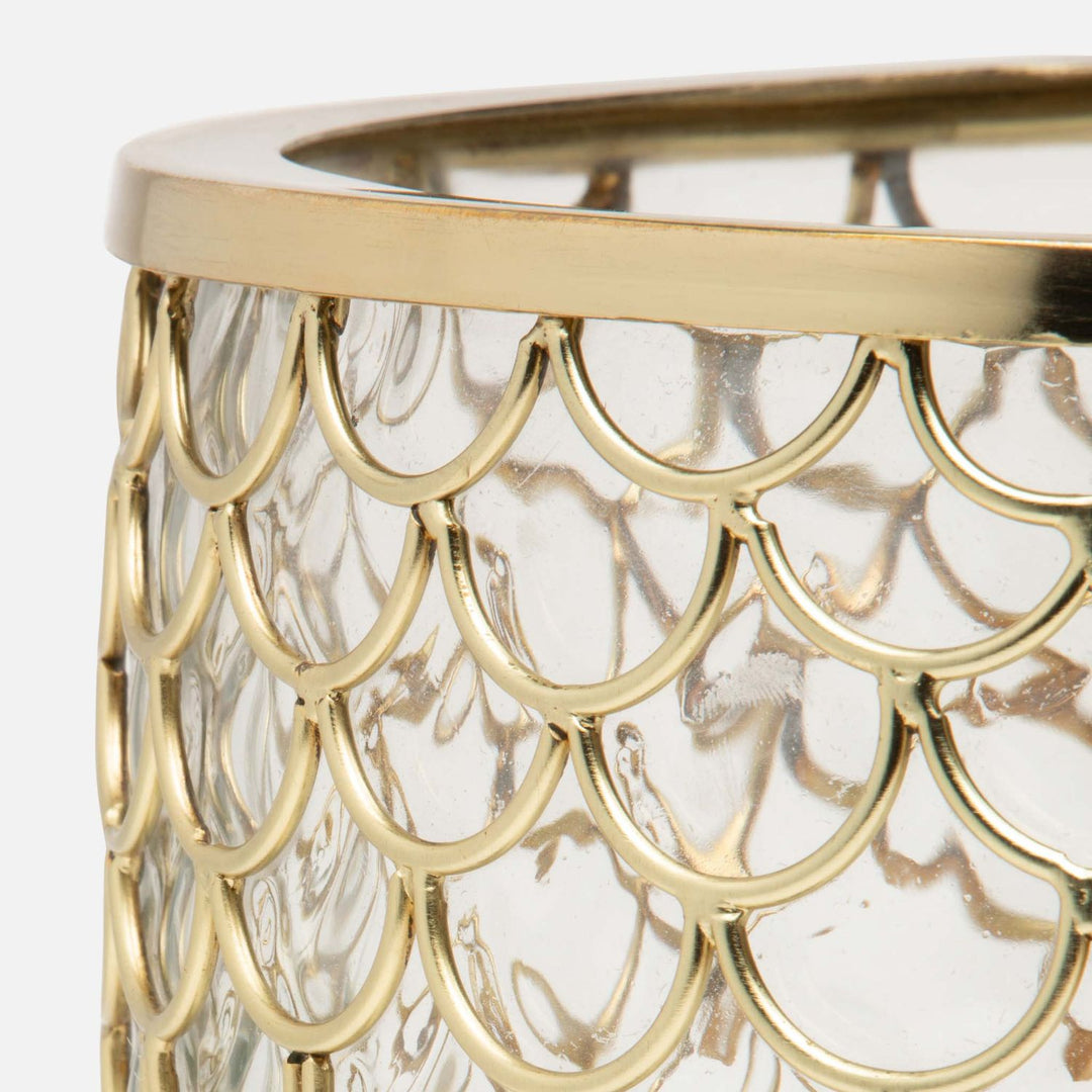 Gila, Clear/Brushed Gold, Wastebasket, Round, Glass/Brass