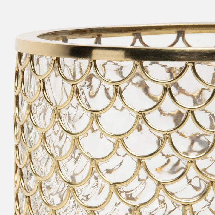 Gila, Clear/Brushed Gold, Wastebasket, Round, Glass/Brass