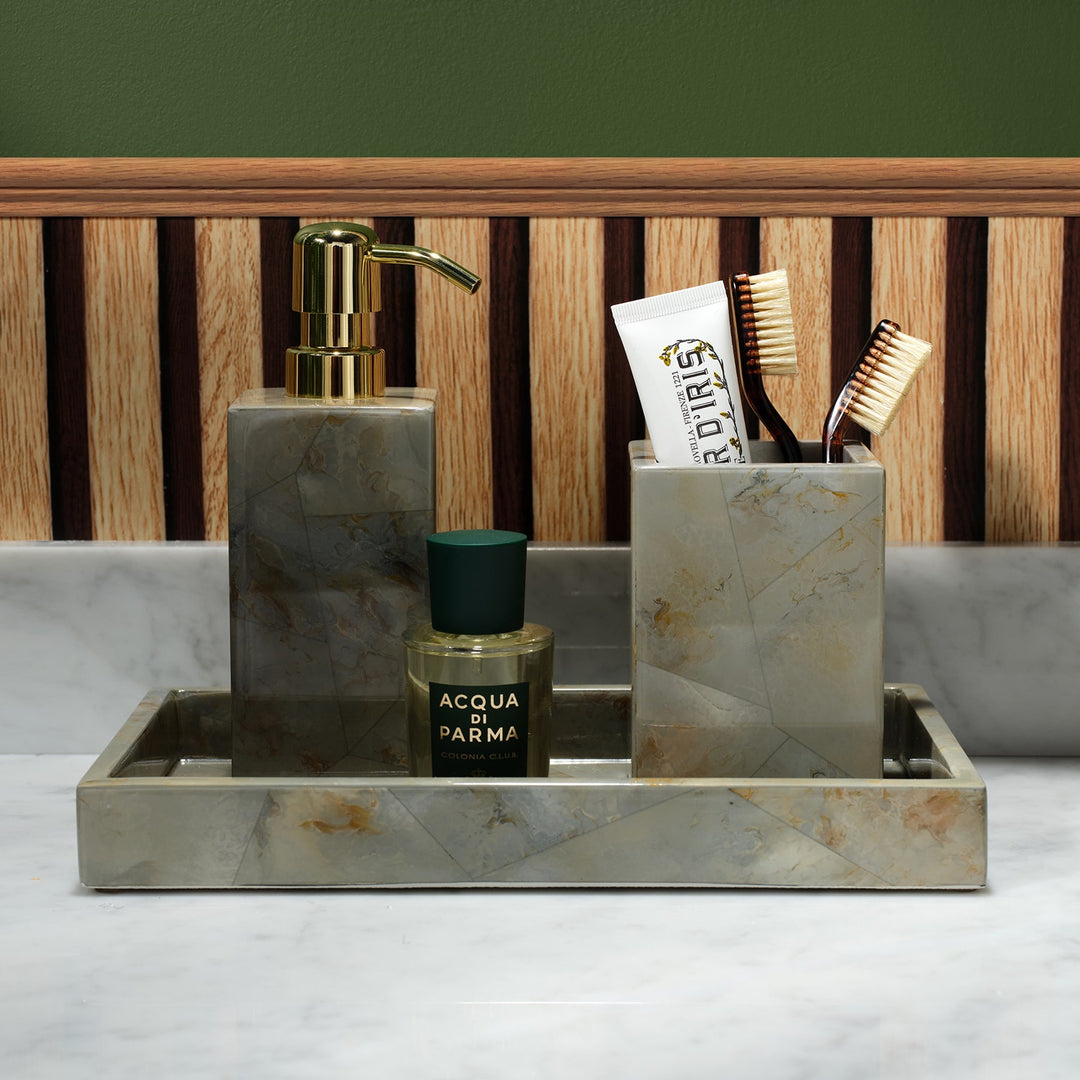 Gorman, Gray, Brush Holder, Square Straight, Faux Marble Horn