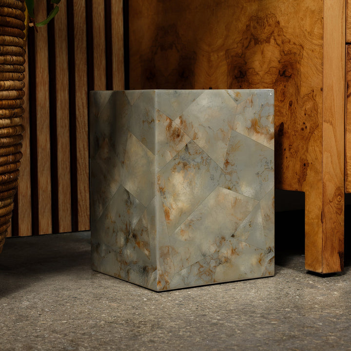 Gorman, Gray, Wastebasket, Square Straight, Faux Marble Horn