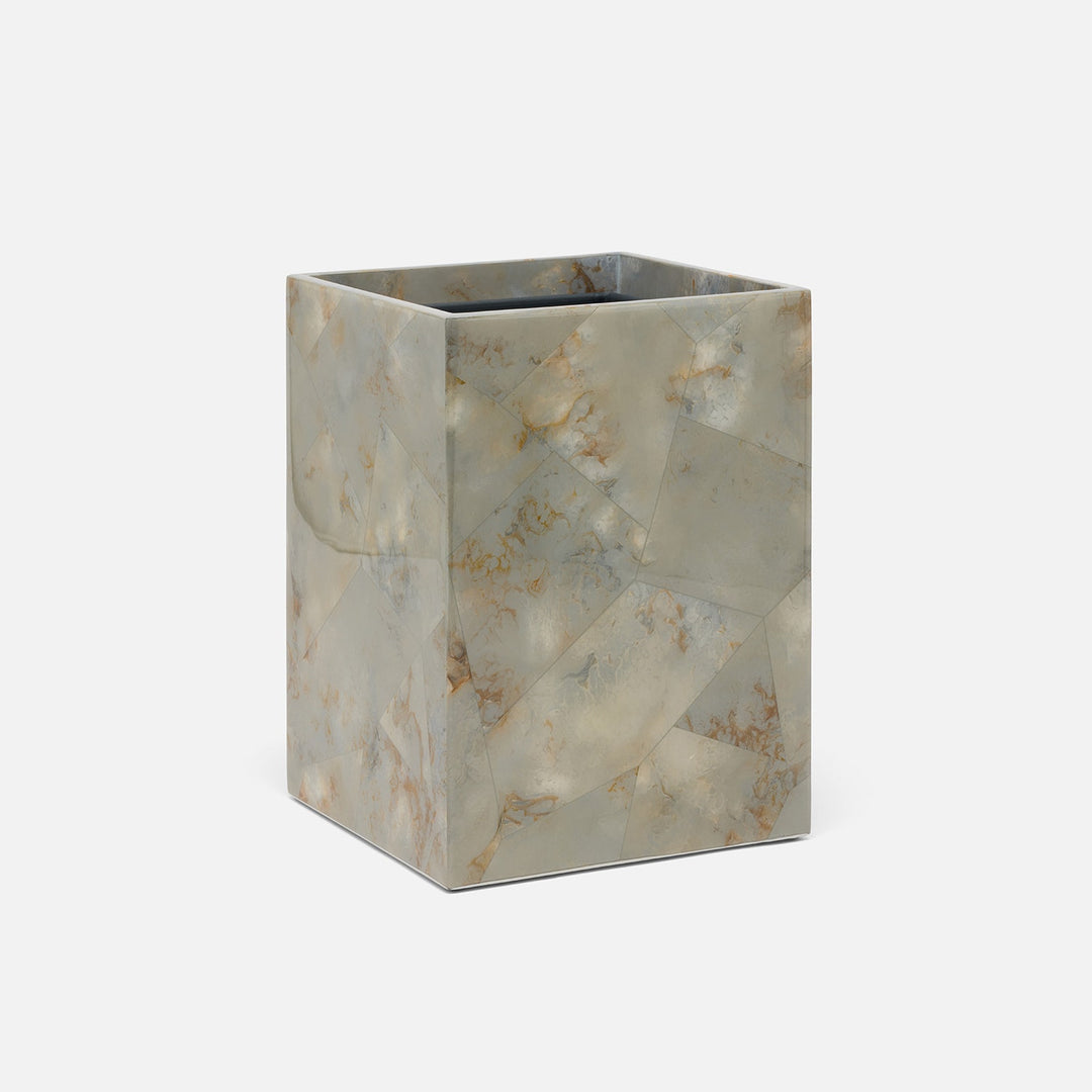 Gorman, Gray, Wastebasket, Square Straight, Faux Marble Horn