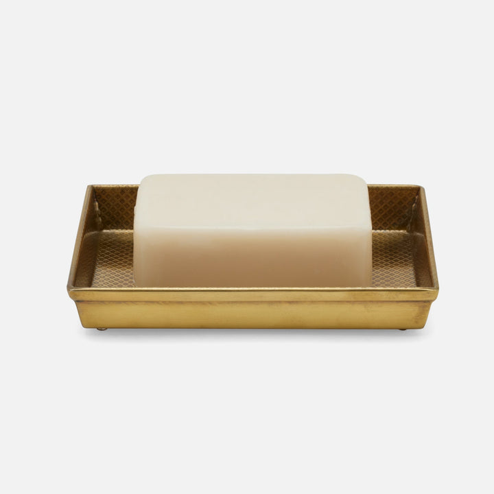 Hagen, Antique Brass, Soap Dish, Rectangular Straight, Textured Stainless Steel