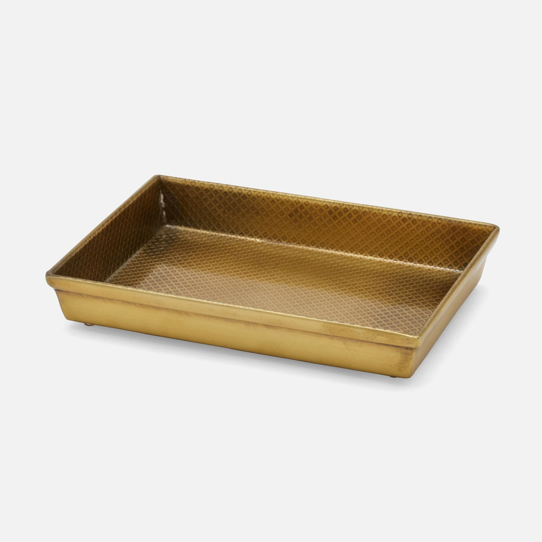 Hagen, Antique Brass, Soap Dish, Rectangular Straight, Textured Stainless Steel