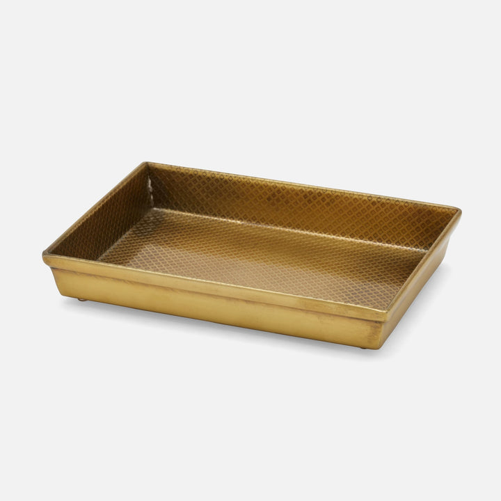Hagen, Antique Brass, Soap Dish, Rectangular Straight, Textured Stainless Steel
