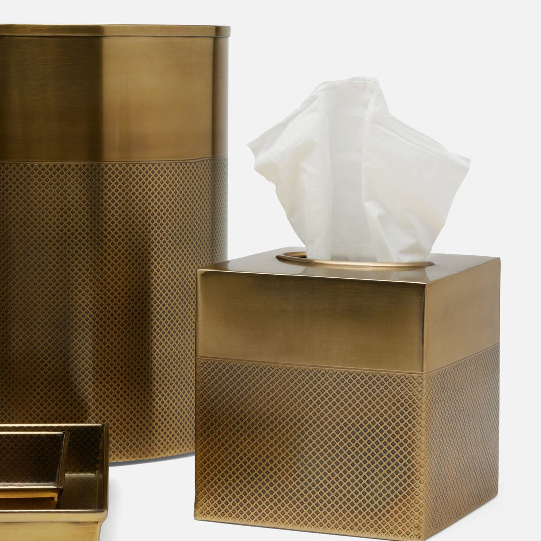 Hagen, Antique Brass, Tissue Box ,Square Straight, Textured Stainless Steel