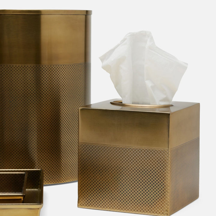 Hagen, Antique Brass, Tissue Box ,Square Straight, Textured Stainless Steel