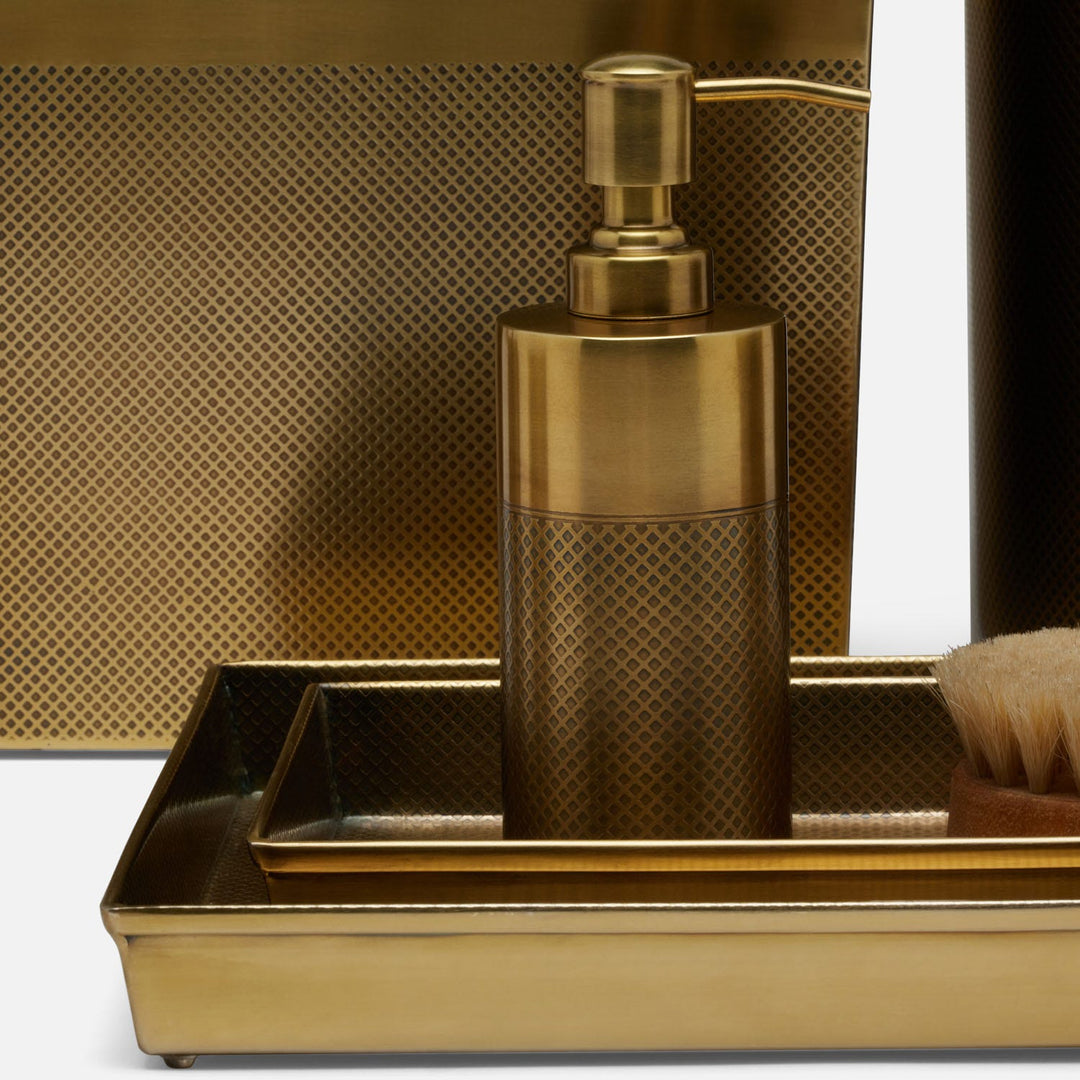 Hagen, Antique Brass, Nested Trays, Rectangular Straight, Textured Stainless Steel, S/2