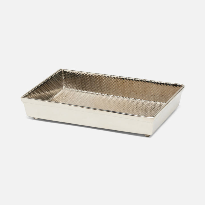 Hagen, Shiny Nickel, Soap Dish, Rectangular Straight, Textured Stainless Steel