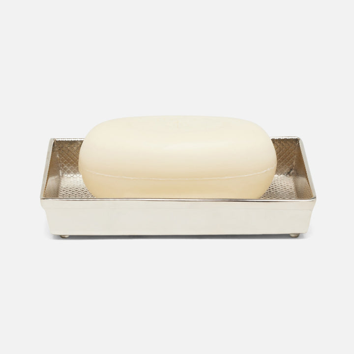 Hagen, Shiny Nickel, Soap Dish, Rectangular Straight, Textured Stainless Steel