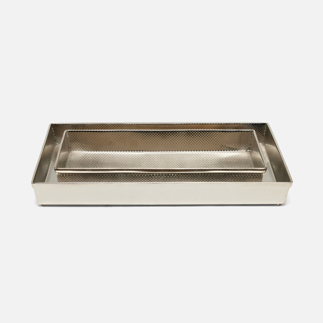 Hagen, Shiny Nickel, Nested Trays, Rectangular Straight, Textured Stainless Steel, S/2