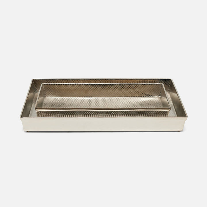 Hagen, Shiny Nickel, Nested Trays, Rectangular Straight, Textured Stainless Steel, S/2