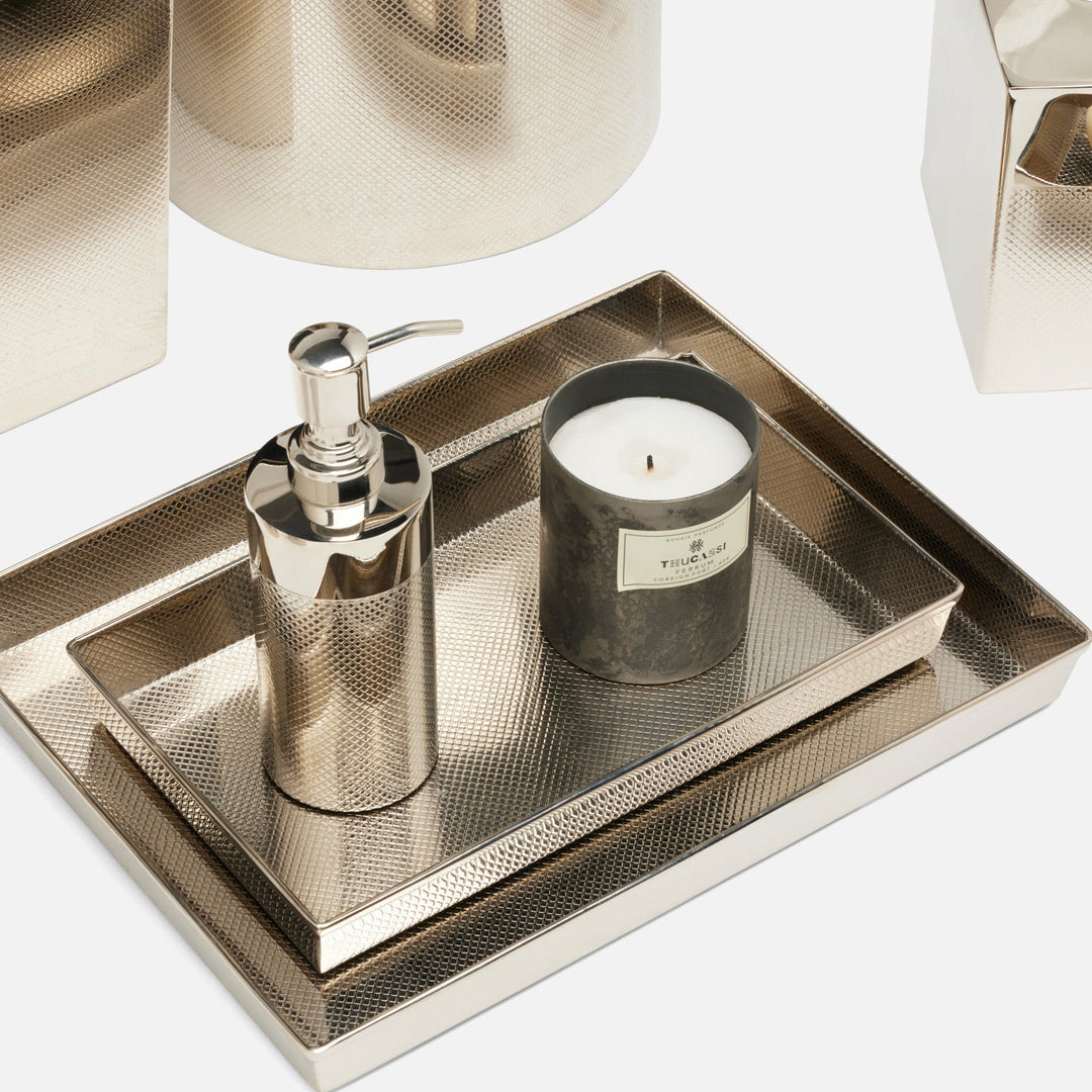 Hagen, Shiny Nickel, Nested Trays, Rectangular Straight, Textured Stainless Steel, S/2