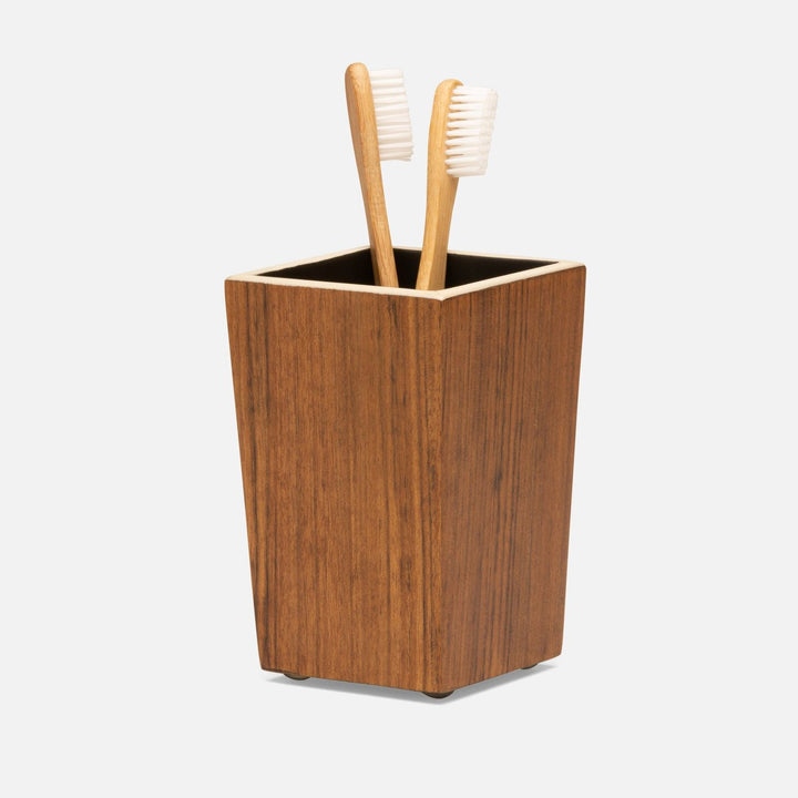 Harper, Dark Teak, Brush Holder, Square Tapered, Veneer With Faux Bone