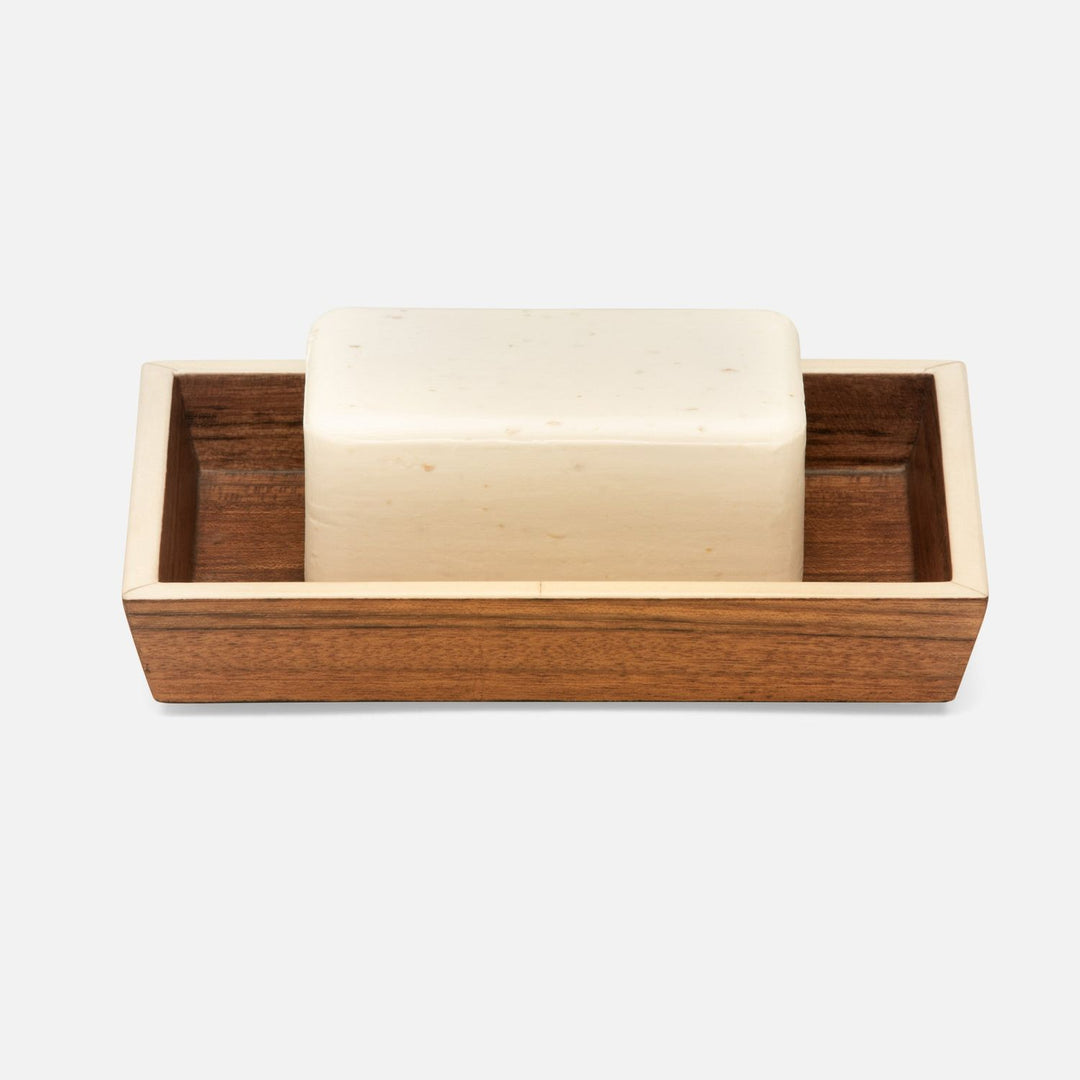 Harper, Dark Teak, Soap Dish, Rectangular Tapered, Veneer With Faux Bone