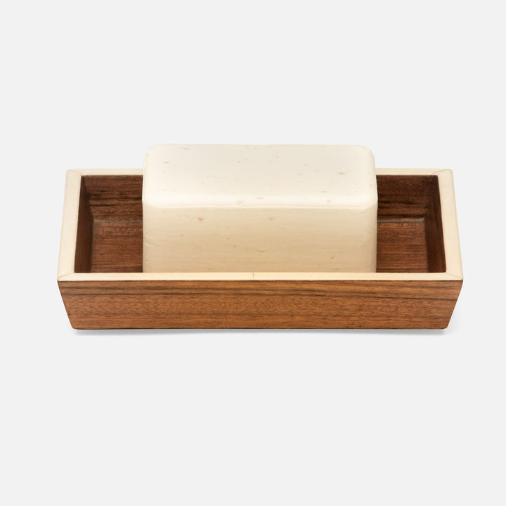 Harper, Dark Teak, Soap Dish, Rectangular Tapered, Veneer With Faux Bone