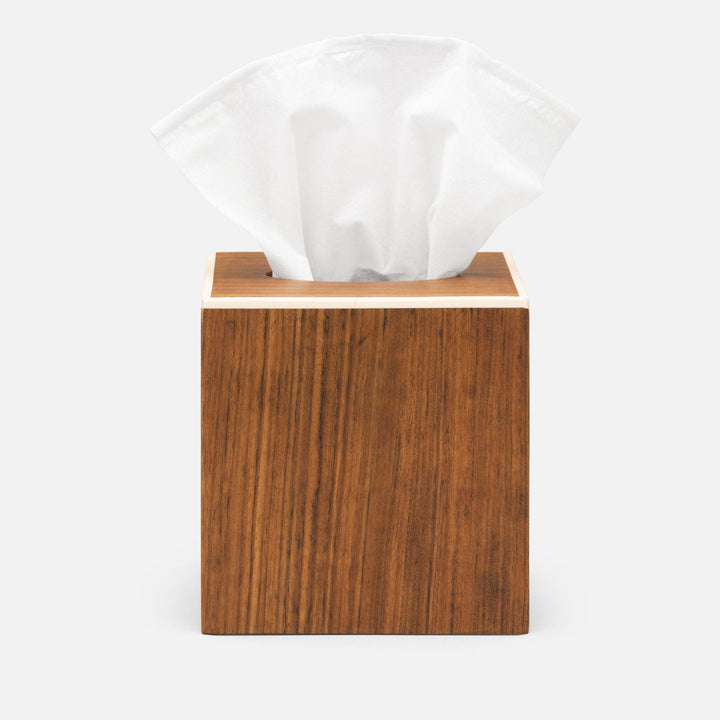Harper, Dark Teak, Tissue Box, Square Straight, Veneer With Faux Bone