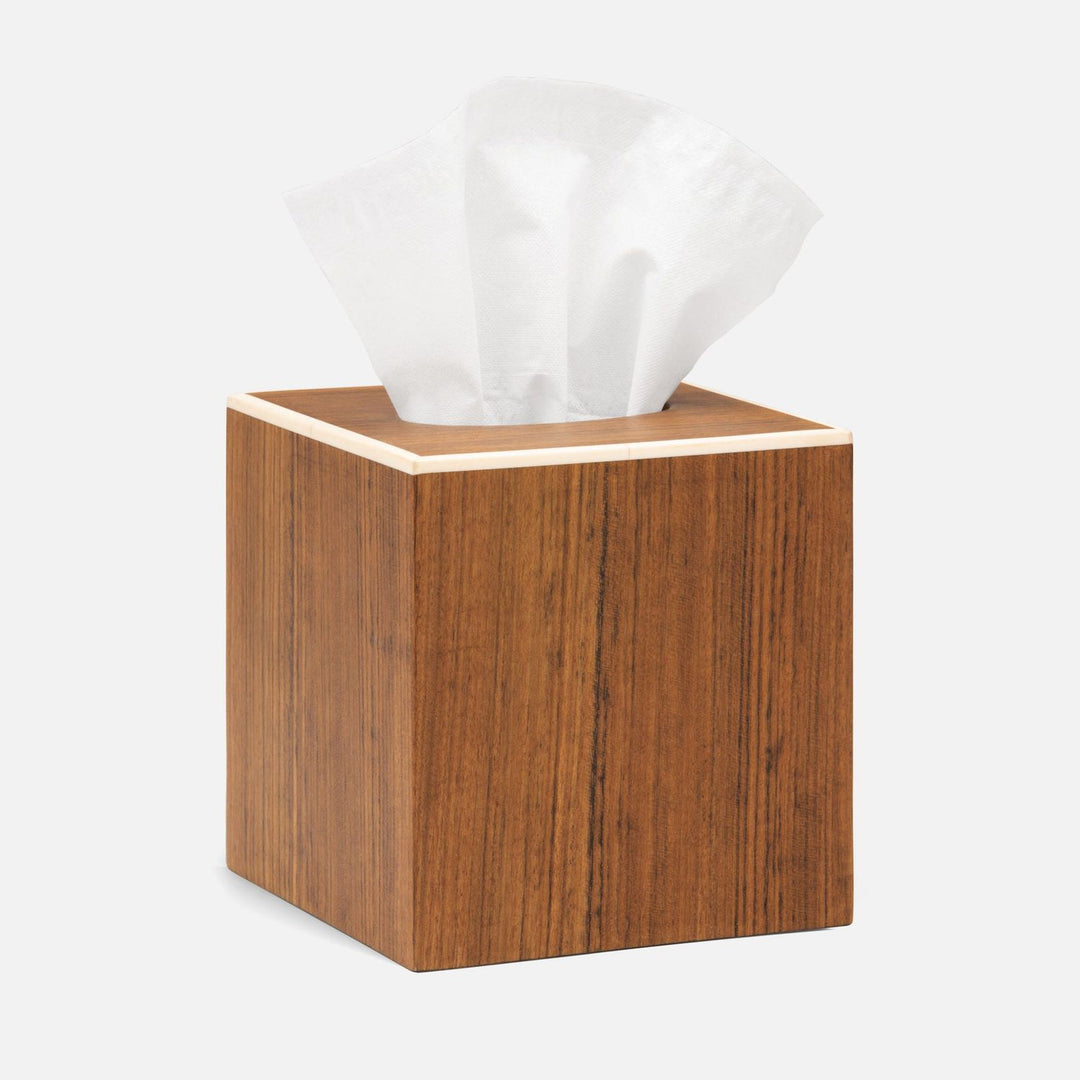 Harper, Dark Teak, Tissue Box, Square Straight, Veneer With Faux Bone