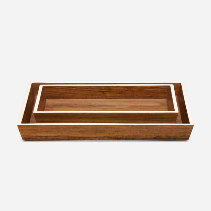 Harper, Dark Teak, Nested Trays, Rectangular Tapered, Veneer With Faux Bone, S/2