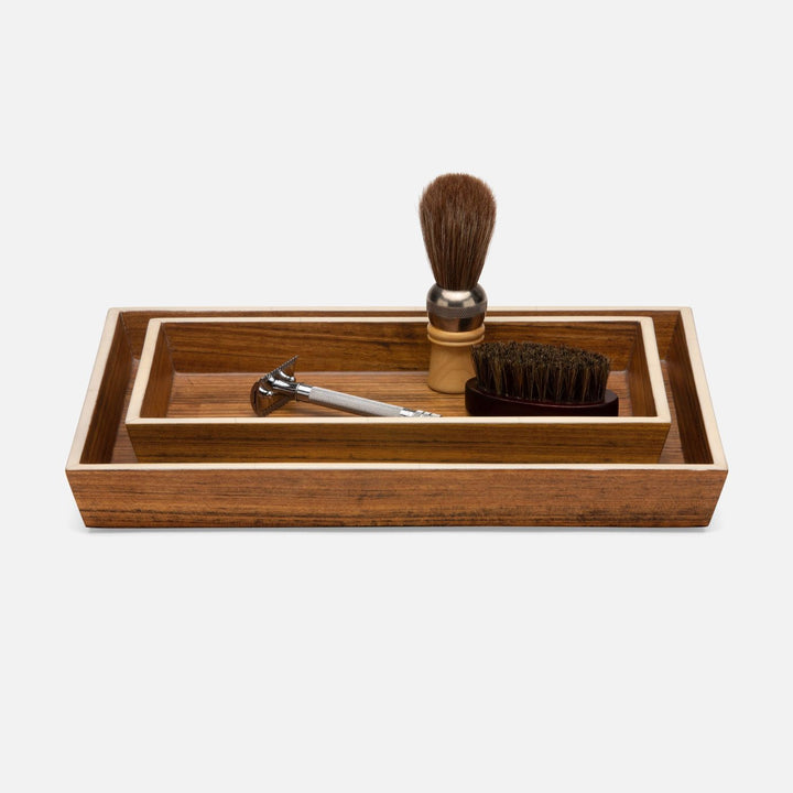 Harper, Dark Teak, Nested Trays, Rectangular Tapered, Veneer With Faux Bone, S/2