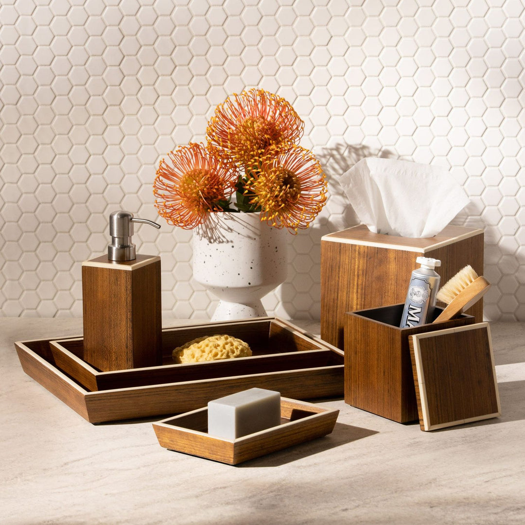 Harper, Dark Teak, Nested Trays, Rectangular Tapered, Veneer With Faux Bone, S/2