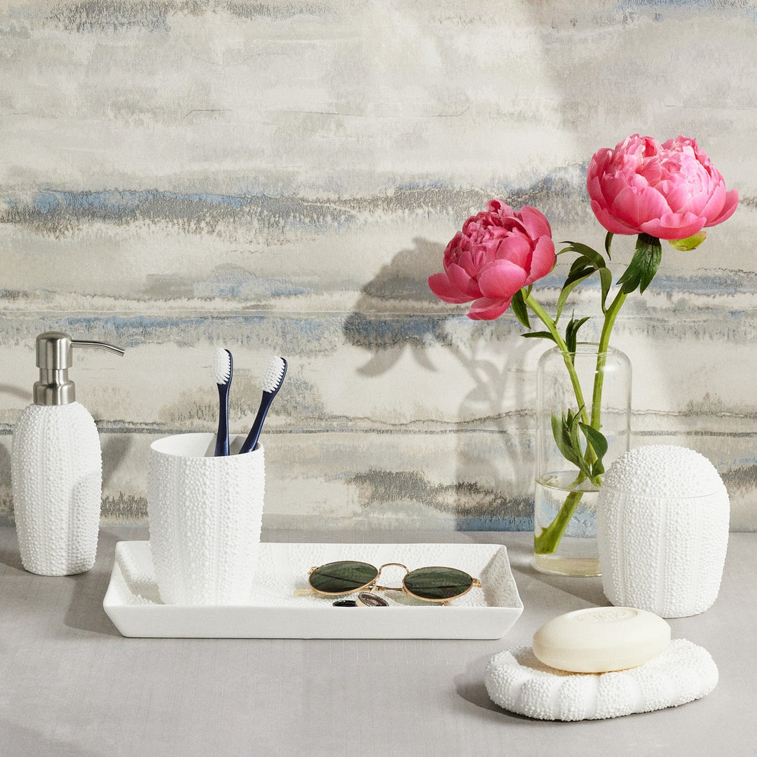 Hilo, White, Soap Dish, Rectangular Tapered, Porcelain Sea Urchin