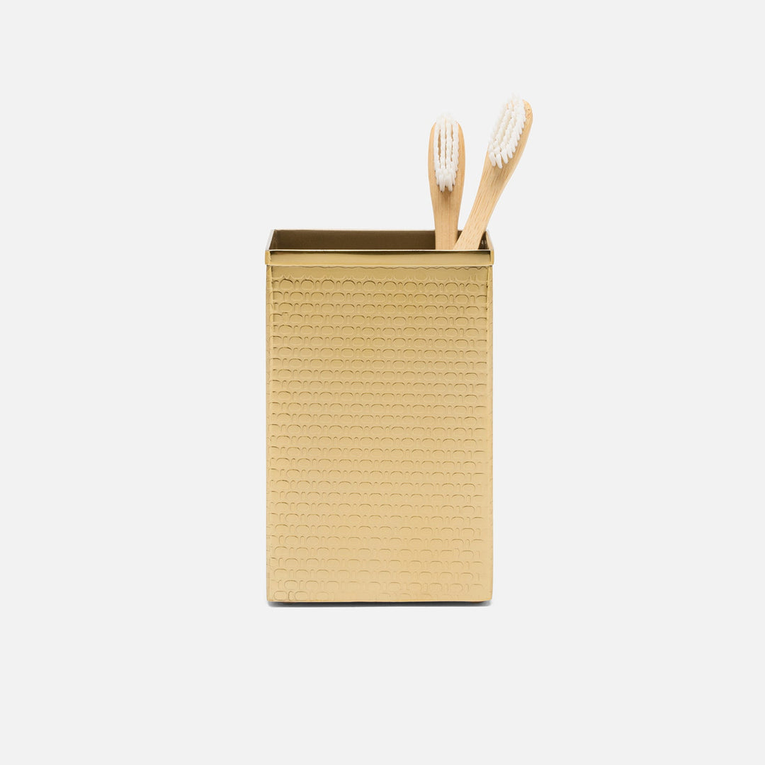Ingram, Shiny Gold, Brush Holder, Square Straight, Textured Stainless Steel