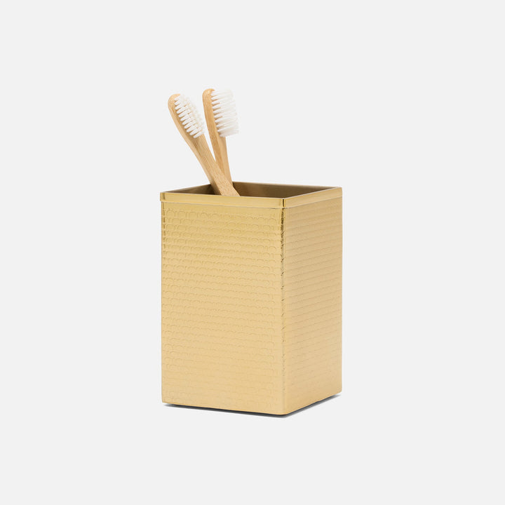 Ingram, Shiny Gold, Brush Holder, Square Straight, Textured Stainless Steel